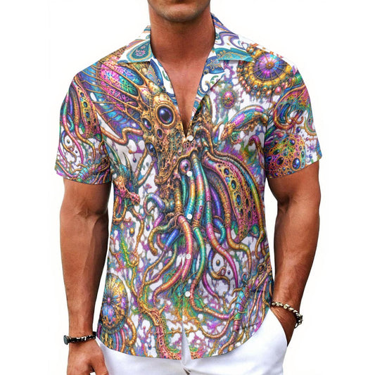 All-Over Print Men's Hawaiian Shirt With Button Closure